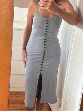 Ribbed Button-Front Midi Dress in Light Gray
